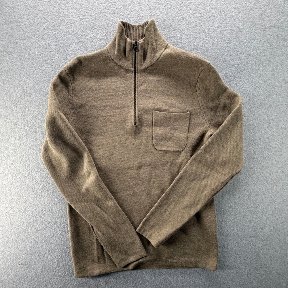 Banana Republic Mens Small Brown Quarter Zip Cotton Blend Mock Neck Sweater 0625
